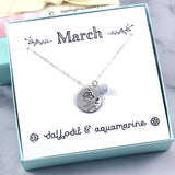 March Birth Flower Birthstone Necklace - Sterling Silver or 14k Gold/Rose Gold Filled