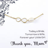 Mother of the Groom Gift: Infinity Pearl Bracelet, 14k Gold Filled