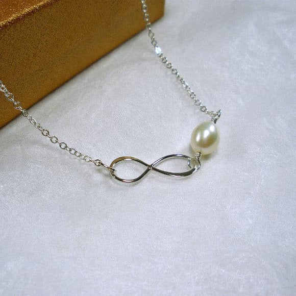 Sterling Silver Infinity Pearl Necklace
