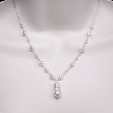 Elegant Pearl Wedding Necklace, Sterling Silver