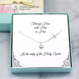 First Communion Gift for Girls - Side Cross Heart Charm Necklace, Sterling Silver