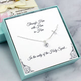 First Communion Gift for Girls - Side Cross Heart Charm Necklace, Sterling Silver
