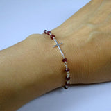 sideways cross bracelet garnet beads sterling silver