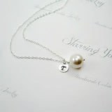 personalized bridesmaid gift initial pearl jewelry set silver
