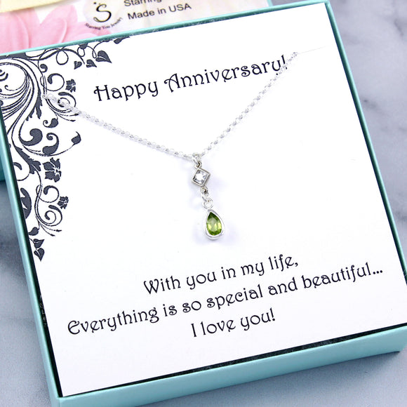 Anniversary Gift: Gemstone Drop Necklace, Sterling Silver