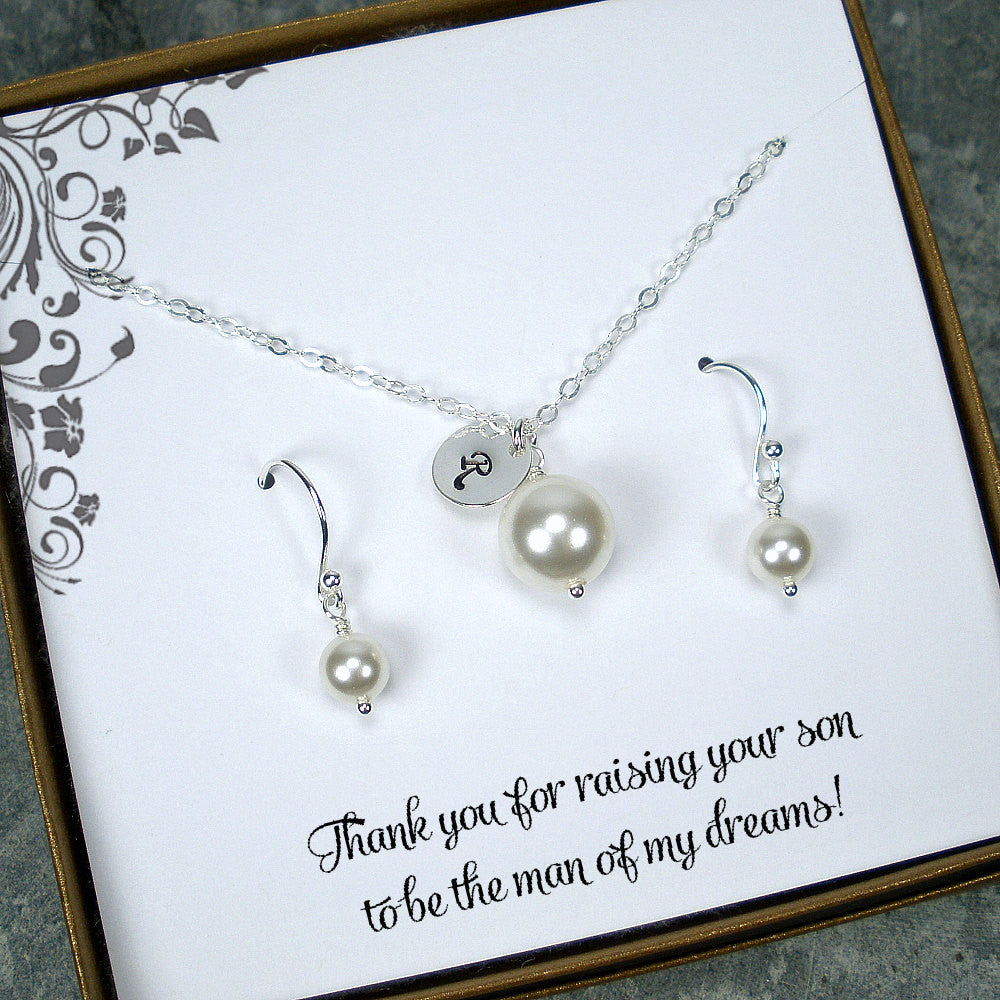 Wedding Gifts for Mother of Groom or Bride: Pearl Initial Jewelry