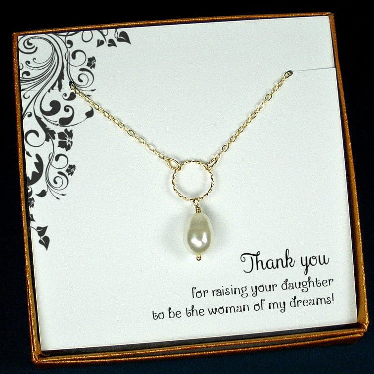 Mother of the Bride Gifts from Groom, Pearl Drop Necklace, Gold