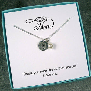 Personalized Mom Gifts, Mom Jewelry, Mothers Day, Gifts for Mom, Birthday Gifts for Mom, Hammered, Initial Charm, Custom, Sterling Silver
