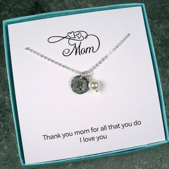 Personalized Mom Gifts, Mom Jewelry, Mothers Day, Gifts for Mom, Birthday Gifts for Mom, Hammered, Initial Charm, Custom, Sterling Silver