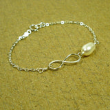 bridesmaid gift set infinity pearl bracelet silver