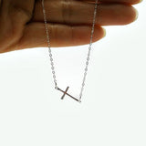 small sideways cross necklace sterling silver