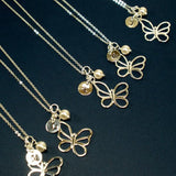 sweet 16 birthday gift, butterfly initial necklace silver