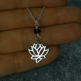 lotus flower necklace amethyst sterling silver