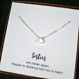 long distance sister gift heart necklace sterling silver