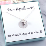 April Birth Flower Birthstone Necklace - Sterling Silver or 14k Yellow/Rose Gold-Filled