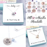 Gift for Her: Birth Flower Birthstone Necklace - Sterling Silver or 14k Gold/Rose Gold Filled