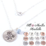 Birth Flower Birthstone Charm Necklace - Sterling Silver, 14k Rose Gold Filled, or 14k Gold Filled