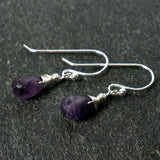 amethyst dangle earrings wrapped sterling silver