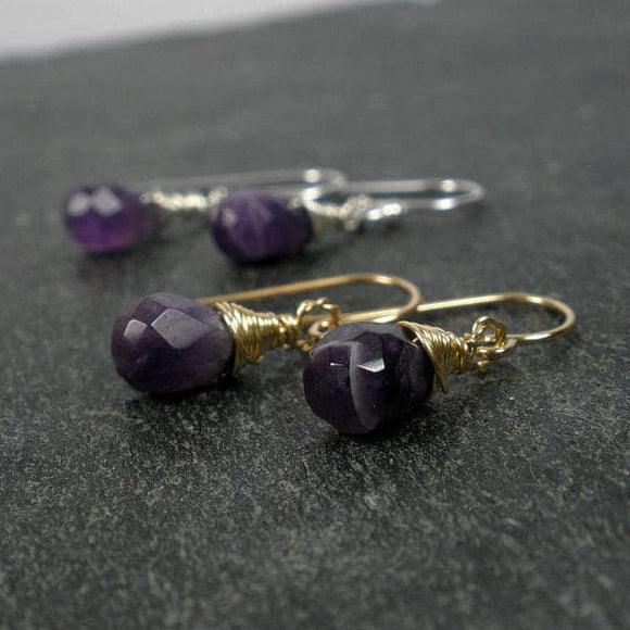 amethyst gemstone earrings gold dangle drop earrings