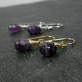 amethyst dangle earrings wrapped sterling silver