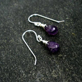 amethyst dangle earrings wrapped sterling silver