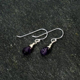 amethyst dangle earrings wrapped sterling silver