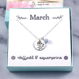 March Birth Flower Birthstone Necklace - Sterling Silver or 14k Gold/Rose Gold Filled