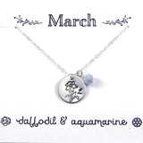 March Birth Flower Birthstone Necklace - Sterling Silver or 14k Gold/Rose Gold Filled