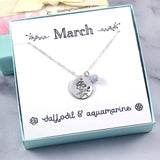 March Birth Flower Birthstone Necklace - Sterling Silver or 14k Gold/Rose Gold Filled