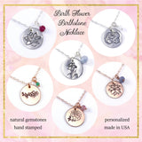 Birth Flower Birthstone Charm Necklace - Sterling Silver, 14k Rose Gold Filled, or 14k Gold Filled