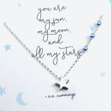 Gift for Her | Star Charm Necklace, Blue Crystal Pearls, Sterling Silver