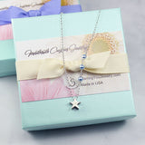 Gift for Friend | Star Charm Necklace, Blue Crystal Pearls, Sterling Silver