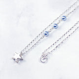 Gift for Friend | Star Charm Necklace, Blue Crystal Pearls, Sterling Silver