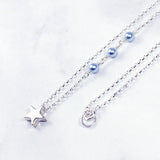 Gift for Her | Star Charm Necklace, Blue Crystal Pearls, Sterling Silver