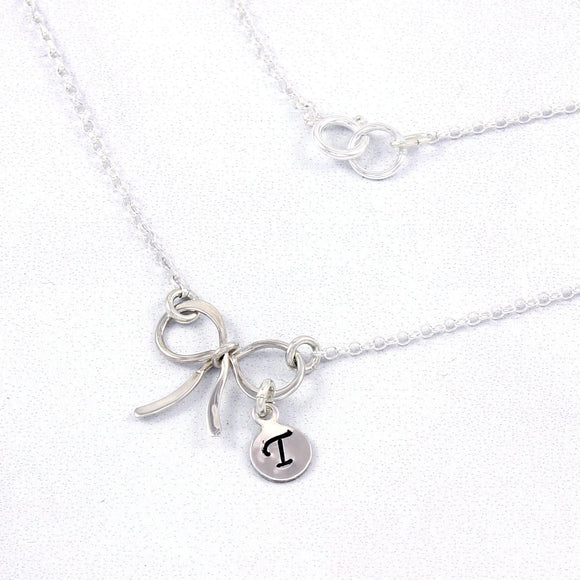 Bow Necklace with Initial, Sterling Silver