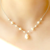 bridesmaid pearl necklace bridal party gift silver Swarovski