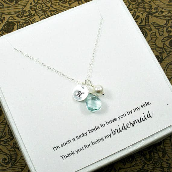 bridesmaid initial necklace bridal party gift silver