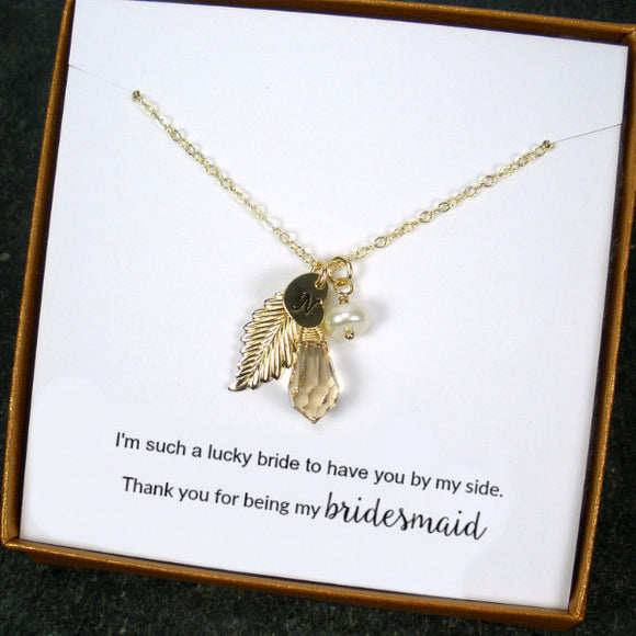 bridesmaid gift set personalized initial necklace wedding jewelry gold