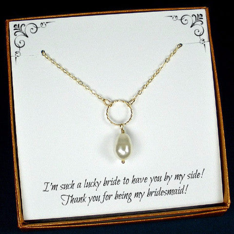 bridesmaid maid of honor gift pearl necklace gold