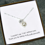 bridesmaid gift initial pearl necklace silver