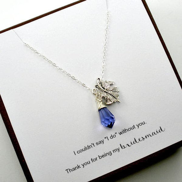 bridesmaid gift set leaf necklace sterling silver