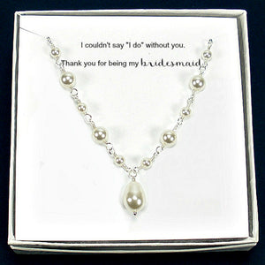 bridesmaid pearl necklace bridal party gift silver Swarovski