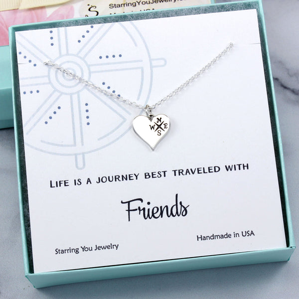 Gifts for Friends: Heart Compass Necklace, Sterling Silver