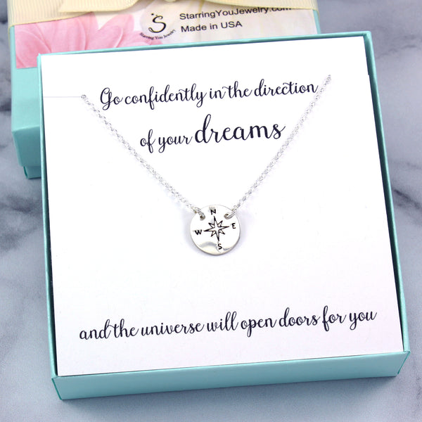 Graduation Gift - Compass Necklace, Sterling Silver