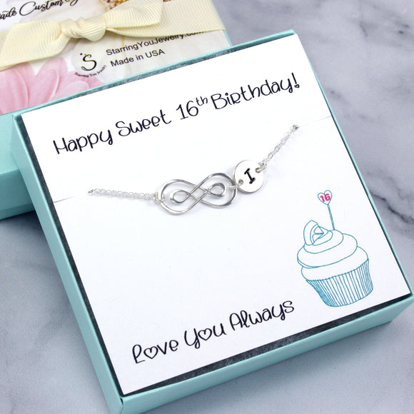 Sweet 16 Gift for Girl - Infinity Initial Bracelet, Sterling Silver