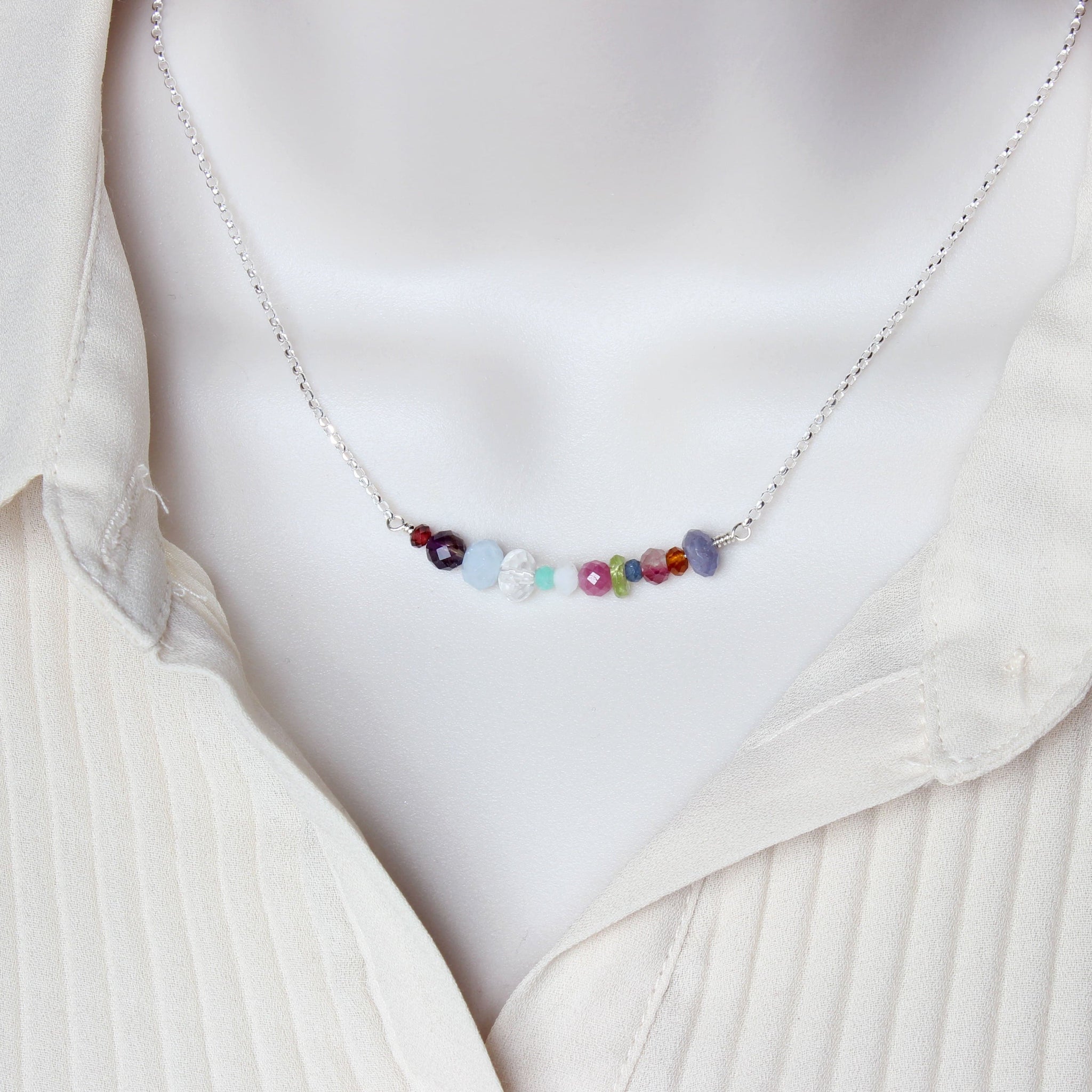 Hebrew Bar Necklace With Birthstones