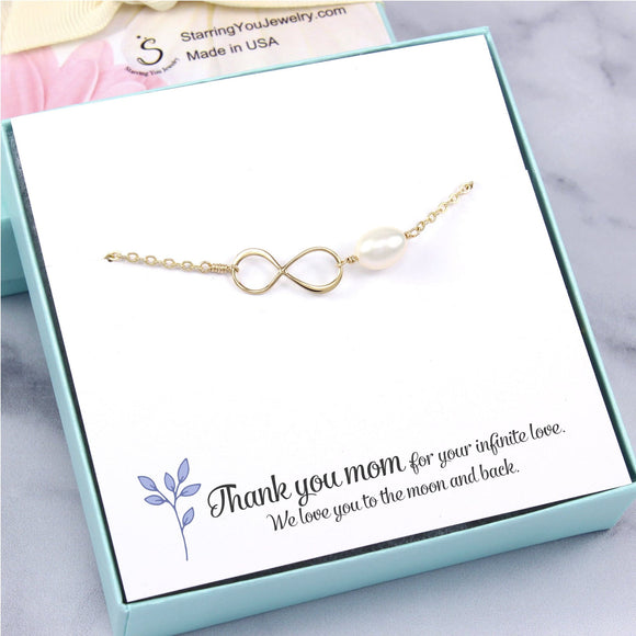 Mom Gift: Mom Infinity Bracelet, 14k Gold Filled