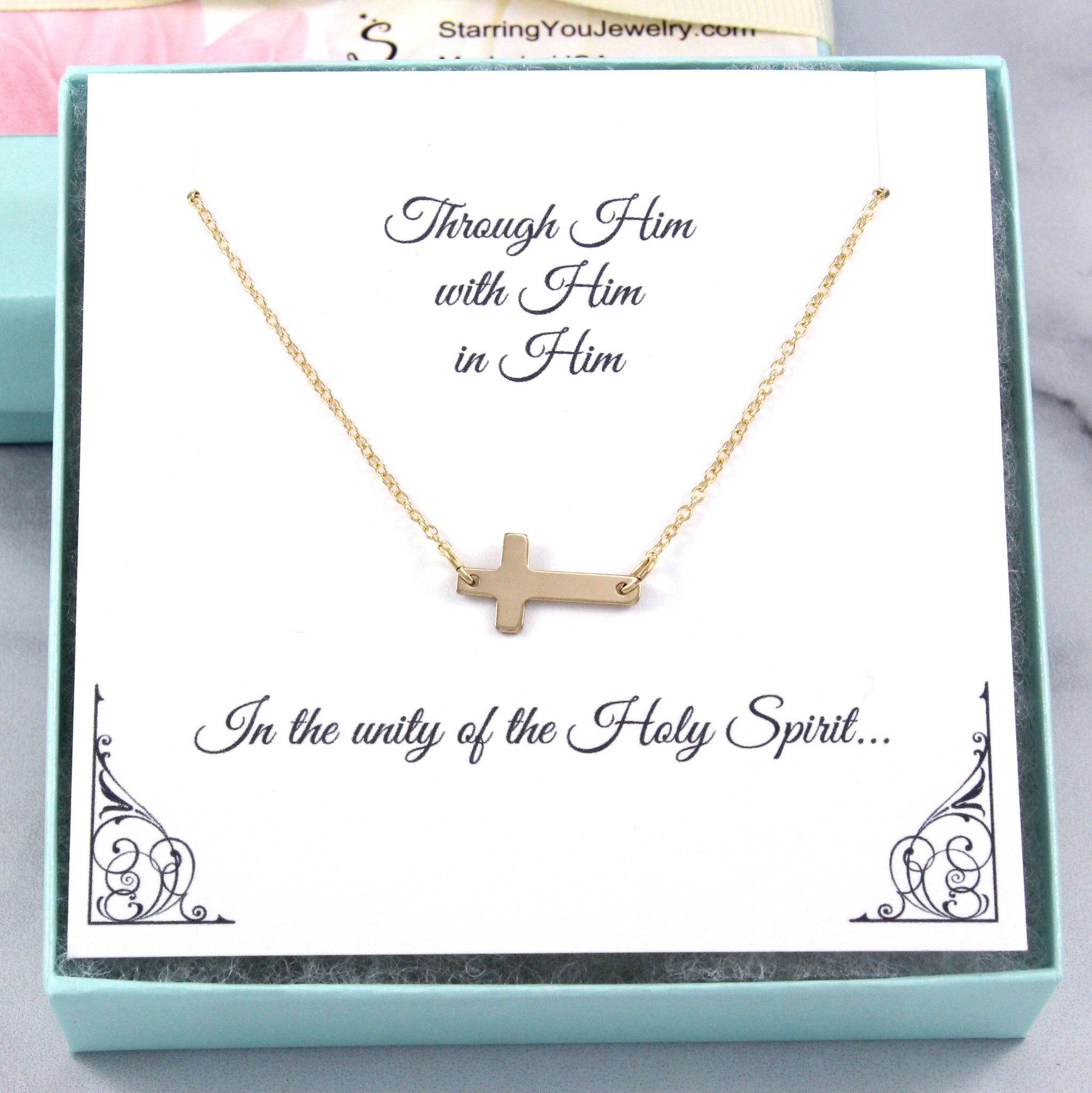 First Communion Confirmation gift Christian Jewelry Cross Necklace Starring You Jewelry