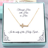 First Communion, Confirmation gift, Christian Jewelry - Gold Side Cross Necklace, 14k Gold Filled