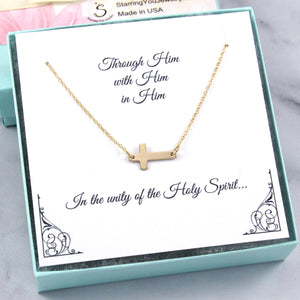 First Communion, Confirmation gift, Christian Jewelry - Gold Side Cross Necklace, 14k Gold Filled